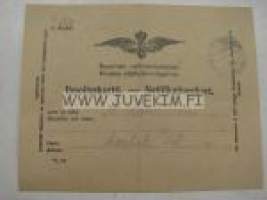 Valtionrautatiet ilmoituskortti 21.4.1917 jauhoja & polkupyörä Kyrö -Turku