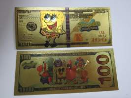 Sponge Bob - Paavo Pesusieni - 100 USD - Gold foil novelty note -keräilyseteli 24 K kullattu seteli, leikkirahaa