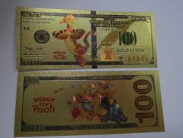 Winnie The Pooh - Tikru - 100 USD - Gold foil novelty note -keräilyseteli 24 K kullattu seteli, leikkirahaa