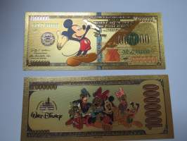 Mickey Mouse - Mikki Hiiri - 1 000 000 USD - One Million US Dollars - Gold foil novelty note -keräilyseteli 24 K kullattu seteli, leikkirahaa