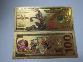Bugs Bunny - Väiski Vemmelsääri - 100 USD - One Hundred US Dollars - Gold foil novelty note -keräilyseteli 24 K kullattu seteli, leikkirahaa