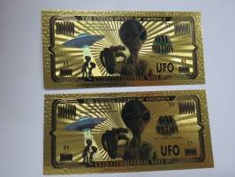 UFO - Extra Terrestrial Note - 1 000 000 - One Million - Gold foil novelty note -keräilyseteli 24 K kullattu seteli, leikkirahaa