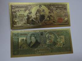 Two (2) Silver Dollars - United States - Gold foil novelty note -keräilyseteli 24 K kullattu seteli, leikkirahaa
