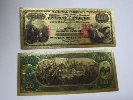 Ten (10) Silver Dollars - United States - Gold foil novelty note -keräilyseteli 24 K kullattu seteli, leikkirahaa