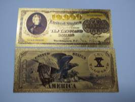 Ten Thousand 10 000 Dollars - United States - Gold foil novelty note -keräilyseteli 24 K kullattu seteli, leikkirahaa