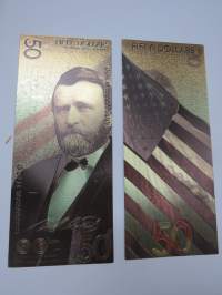 Fifty Dollars - United States - Ulysses S. Grant - Gold foil novelty note -keräilyseteli 24 K kullattu seteli, leikkirahaa
