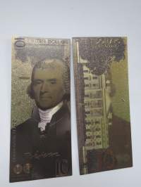 Ten (10) Dollars - United States - Thomas Jefferson - Gold foil novelty note -keräilyseteli 24 K kullattu seteli, leikkirahaa