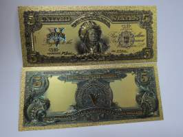 Five (5) Silver Dollars - United States - Gold foil novelty note -keräilyseteli 24 K kullattu seteli, leikkirahaa