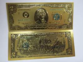 Two (2) Silver Dollars - United States - Gold foil novelty note -keräilyseteli 24 K kullattu seteli, leikkirahaa