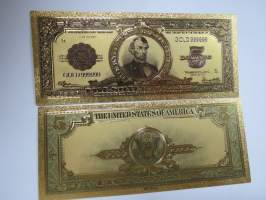 Five (5) Silver Dollars - United States - Gold foil novelty note -keräilyseteli 24 K kullattu seteli, leikkirahaa