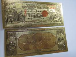 Five (5) Gold Coin Dollars - United States - Gold foil novelty note -keräilyseteli 24 K kullattu seteli, leikkirahaa