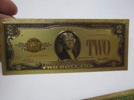 Two (2) Silver Dollars - United States - Gold foil novelty note -keräilyseteli 24 K kullattu seteli, leikkirahaa