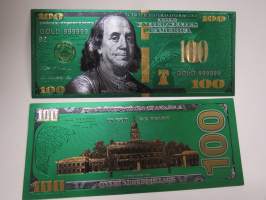 One Hundred (100) Dollars - United States - Benjamin Franklin - Gold foil novelty note -keräilyseteli 24 K kullattu seteli, leikkirahaa