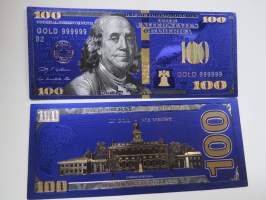 One Hundred (100) Dollars - United States - Benjamin Franklin - Gold foil novelty note -keräilyseteli 24 K kullattu seteli, leikkirahaa