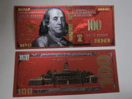 One Hundred (100) Dollars - United States - Benjamin Franklin - Gold foil novelty note -keräilyseteli 24 K kullattu seteli, leikkirahaa