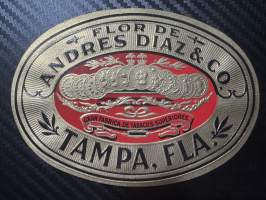 Flor de Andres Diaz & Co, Tampa, Fla (Florida, USA) cigarr box label -sikarietiketti