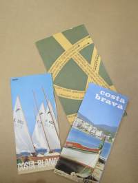 Espanjan yleinen maantiekartta 1960-luvulta + esitteet Costa Brava & Costa Blanca