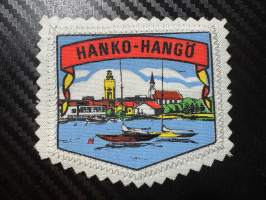 Hanko - Hangö -kangasmerkki / matkailumerkki / hihamerkki / badge -pohjaväri Valkoinen