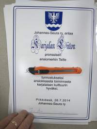 Johannes-Seura ry / Karjalan Liitto, pronssinen ansiomerkki -myöntökirja
