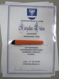 Johannes-Seura ry / Karjalan Liitto, pronssinen ansiomerkki -myöntökirja