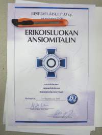 Reserviläisliitto ry, erikoisluokan ansiomitali -myöntökirja