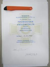 Reservin Aliupseerien Liitto, pronssinen ansiomitali -myöntökirja
