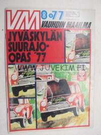 Vauhdin Maailma 1977 nr 8 -mm. Jyväskylän Suurajot 1977 opas, Keijo Rosberg, Kak'spyörä Ferrari Ducati GTS 900, Luukku levällään Mäkisen tapaan, Citroenin