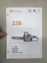 Husqvarna 238 moottorisaha 1984 Reservdelar / Spare Parts / Ersatzteile / Piéces de rechange -varaosaluettelo
