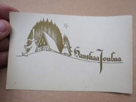 Hauskaa Joulua -kultavärillä painettu tervehdyskortti (tarkoitettu liitettäväksi esim. lahjoihin?) 1930-luvulta