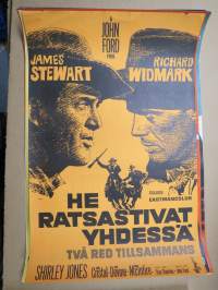 He ratsastivat yhdessä / Två red tillsammans, pääosissa James Stewart, Richard Widmark -elokuvajuliste / movie poster