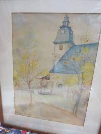 Naantalin kirkko, vesivärityö, Alice Baumert, signeerattu, v. 1930