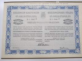 Helsingin kaupunki obligatiolaina 25 000 mk 6 % vuosi 1941 II Litt. C -obligaatio, rasteroitu mitättömäksi