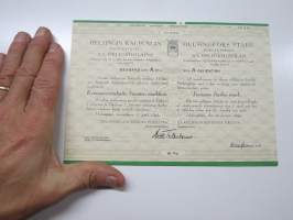 Helsingin kaupunki obligatiolaina 10 000 mk 6 % vuosi 1941 I Litt. A -obligaatio, rasteroitu mitättömäksi