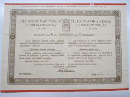 Helsingin kaupunki obligatiolaina 5 000 mk 5 % vuosi 1939 II Litt. C -obligaatio, rasteroitu mitättömäksi