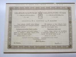 Helsingin kaupunki obligatiolaina 25 000 mk 5 % vuosi 1939 II Litt. A -obligaatio, rasteroitu mitättömäksi