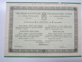 Helsingin kaupunki obligatiolaina 10 000 mk 4,5 % vuosi 1939 I Litt. B -obligaatio, rasteroitu mitättömäksi