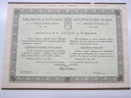 Helsingin kaupunki obligatiolaina 25 000 mk 4,5 % vuosi 1939 I Litt. A -obligaatio, rasteroitu mitättömäksi
