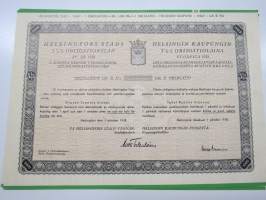 Helsingin kaupunki obligatiolaina 1 000 svenska kronor 3,5 % vuosi 1938 II Litt. B -obligaatio, rasteroitu mitättömäksi