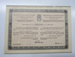 Helsingin kaupunki obligatiolaina 5 000 svenska kronor 3,5 % vuosi 1938 II Litt. A -obligaatio, rasteroitu mitättömäksi