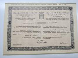 Helsingin kaupunki obligatiolaina 1 000 svenska kronor 3,5 % vuosi 1938 I Litt. B -obligaatio, rasteroitu mitättömäksi