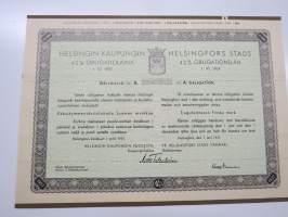 Helsingin kaupunki obligatiolaina 25 000 mk 4,5 % vuosi 1937 I Litt. A -obligaatio, rasteroitu mitättömäksi