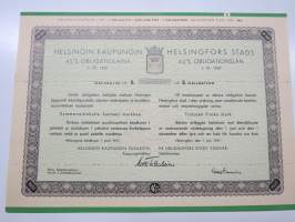 Helsingin kaupunki obligatiolaina 10 000 mk 4,5 % vuosi 1937 I Litt. B -obligaatio, rasteroitu mitättömäksi