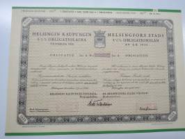 Helsingin kaupunki obligatiolaina 10 000 mk 5,5 % vuosi 1935 IV Litt. A -obligaatio, leimattu mitättömäksi