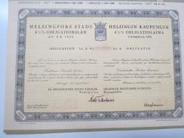 Helsingin kaupunki obligatiolaina 5 000 svenska kronor 4,5 % vuosi 1935 III Litt. A -obligaatio, leimattu mitättömäksi