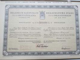 Helsingin kaupunki obligatiolaina 25 000 mk 5,5 % vuosi 1935 II Litt. A -obligaatio, leimattu mitättömäksi