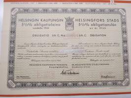 Helsingin kaupunki obligatiolaina 5 000 mk 5,5 % vuosi 1935 I Litt. C -obligaatio, leimattu mitättömäksi