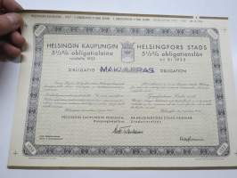 Helsingin kaupunki obligatiolaina 25 000 mk 5,5 % vuosi 1935 I Litt. A -obligaatio, leimattu mitättömäksi