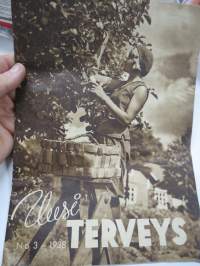 Uusi Terveys 1938 nr 3 - Kirvun Luonnonparantolan lehti, Ulkoilijoiden paratiisi, Taiteelliset harrastukset parantolassa, Vesi vanhin voitehista, Alfons Almi, ym.