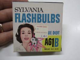 Sylvania Flashbulbs AG1B Blue Bulbs -salamalamppuja, pakkaus jossa lamput 10 kpl kaikki käyttämättömiä jäljellä