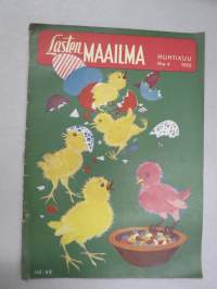 Lasten Maailma 1955 nr 6, tehtäviä, tarinoita, sarjakuvia, päätoimittaja Markus Rautio, Takasivu leikattavat eläinhahmot